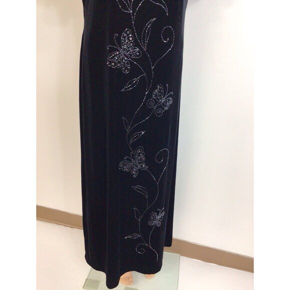 Black Velvet Butterfly Maxi Dress Y2K Sequins Womens 14 - Picture 6 of 10